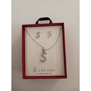 Girls' initial earrings and 18" necklace set letter S ~ S is for sweet